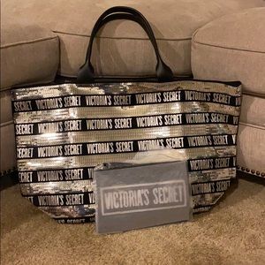 Victoria’s Secret Logo Sequins Tote Bag & Wristlet